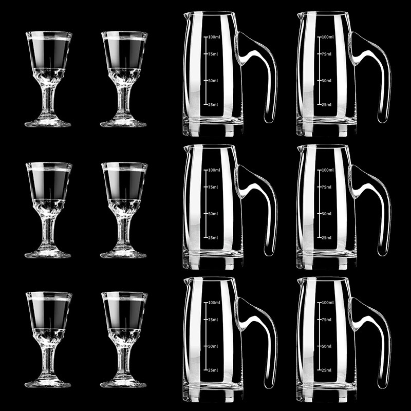 Stakleni set za vino u kineskom stilu – 10-dijelni za kućnu i restoransku upotrebu, s dvostrukim mjernim oznakama i tiskom logotipa