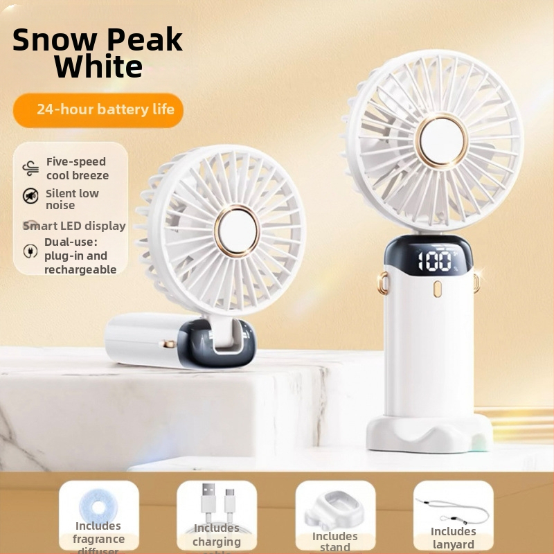 Ručni USB ventilator s ugrađenom baterijom, 5 brzina, 5 lopatica, 5V 2,5W, digitalni zaslon, trajanje baterije više od 12 sati