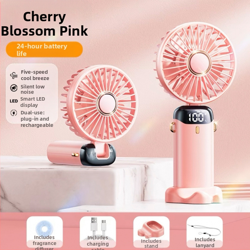 Ručni USB ventilator s ugrađenom baterijom, 5 brzina, 5 lopatica, 5V 2,5W, digitalni zaslon, trajanje baterije više od 12 sati
