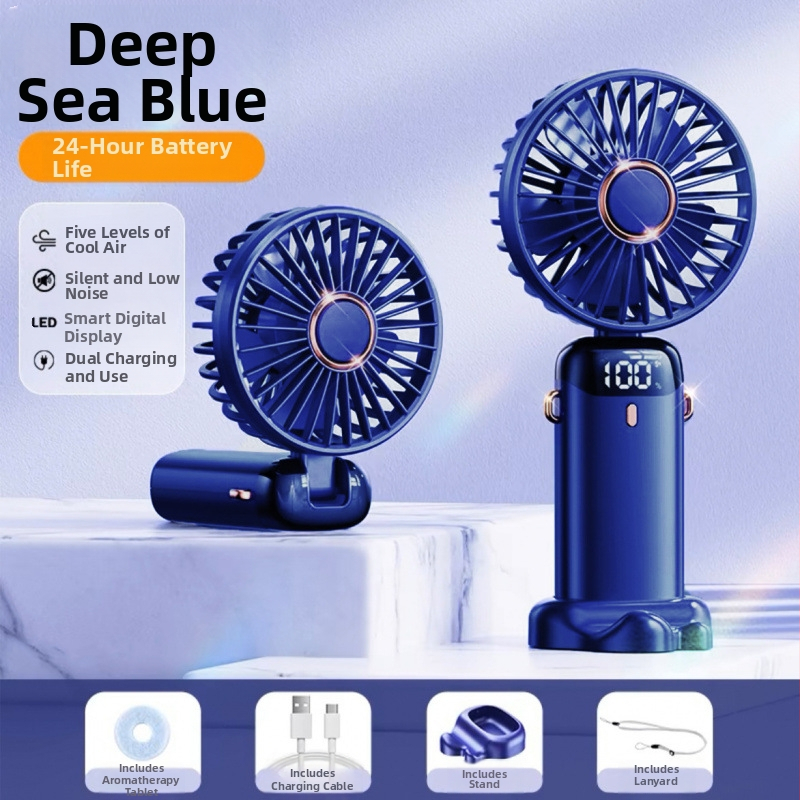 Ručni USB ventilator s ugrađenom baterijom, 5 brzina, 5 lopatica, 5V 2,5W, digitalni zaslon, trajanje baterije više od 12 sati