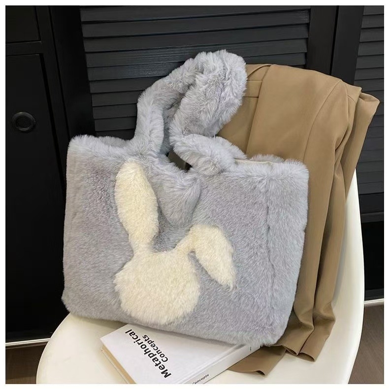 Tote torba s plišanim zekom za žene – premium, velika kapaciteta, jesensko-zimski stil, magnetsko zatvaranje, dvostruke naramenice, džep za telefon, vodoravni kvadratni oblik