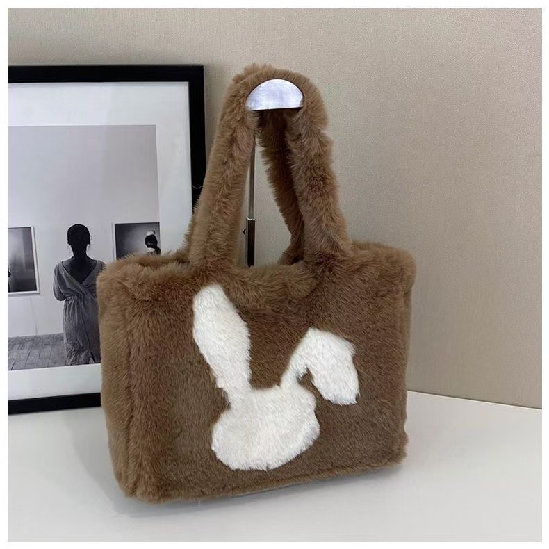 Tote torba s plišanim zekom za žene – premium, velika kapaciteta, jesensko-zimski stil, magnetsko zatvaranje, dvostruke naramenice, džep za telefon, vodoravni kvadratni oblik