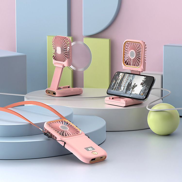 Ručni mini ventilator s digitalnim zaslonom, preklopni, USB napajanje (ugrađena baterija 2000–4000 mAh; buka < 36 dB; 3 brzine zraka)