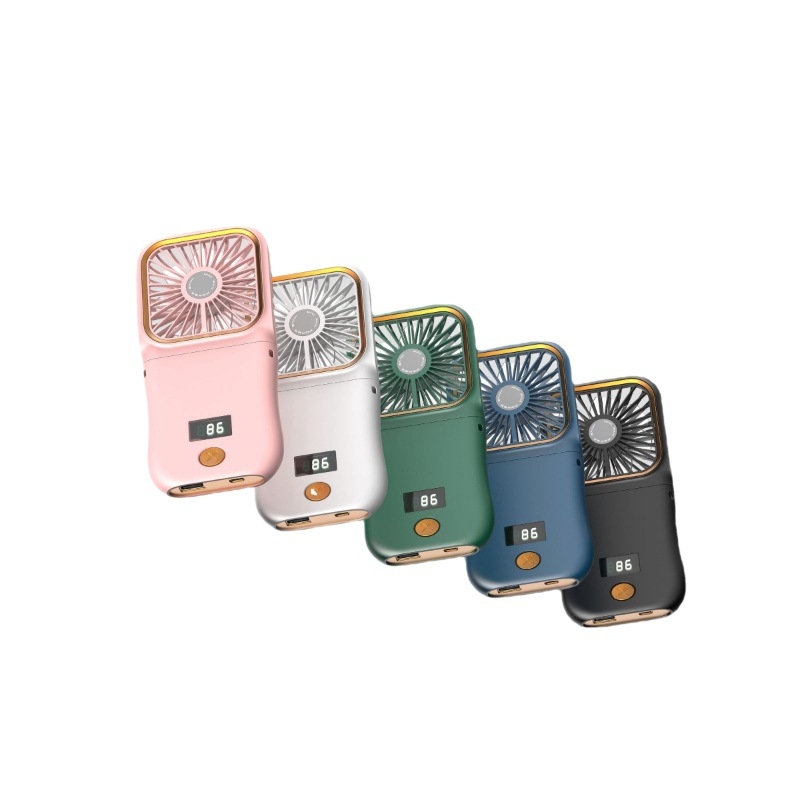 Ručni mini ventilator s digitalnim zaslonom, preklopni, USB napajanje (ugrađena baterija 2000–4000 mAh; buka < 36 dB; 3 brzine zraka)