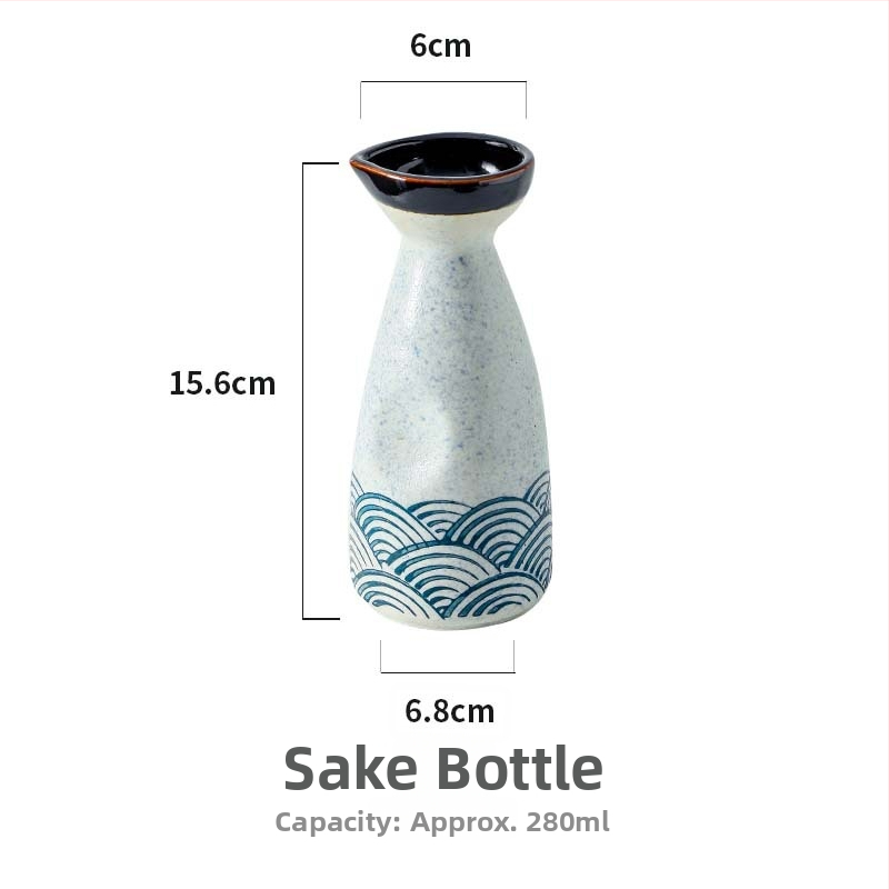 Porcelanski set za sake s valovitim uzorkom — ručno oslikan pod glazurom i kristalna glazura — retro stil, lagani luksuz; pogodno za sake, soju i rižino vino