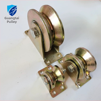 Roată de șină pentru porți glisante și șine: tipuri V/U/H/T, material oțel color, ghidaj șină, raze multiple ale canelurii pentru frânghie, sarcină maximă 30, personalizare disponibilă