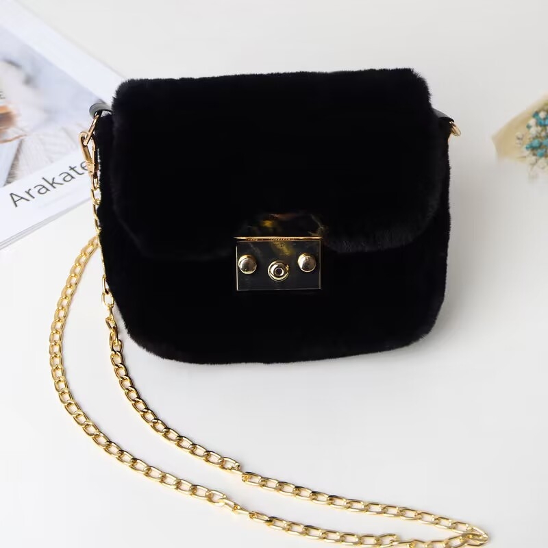 Pliš kvadratna crossbody torba s poklopcem i lancem remenom, unisex, džep za telefon, podstava od sintetičke kože, jesen 2023