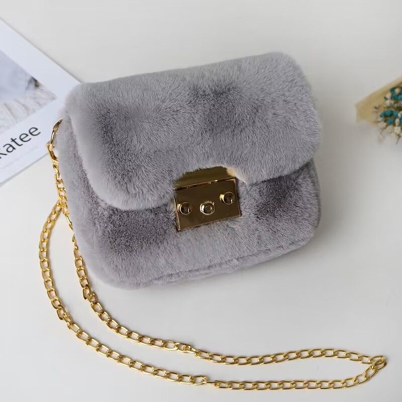 Pliš kvadratna crossbody torba s poklopcem i lancem remenom, unisex, džep za telefon, podstava od sintetičke kože, jesen 2023