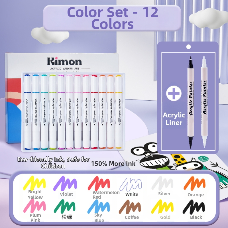 Dvostruki akrilni marker s mekanim i tvrdim vrhovima, vodotopno akrilno mastilo, Kimon Dream