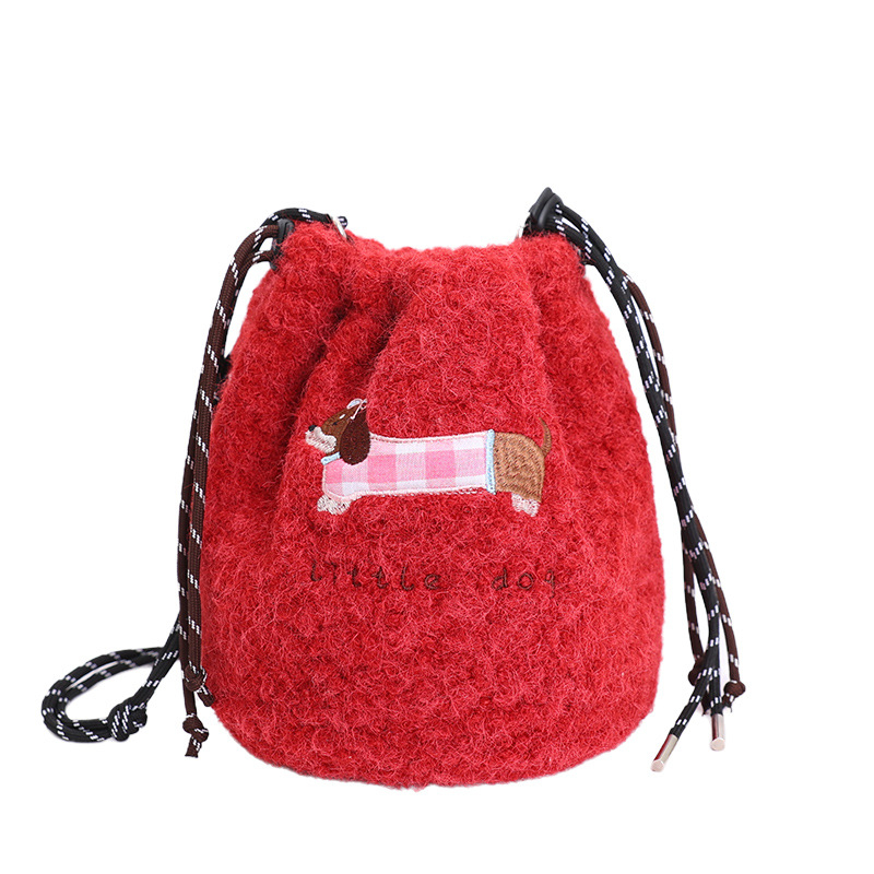 Torba preko ramena crossbody, vunena materija, vedro oblik, zatvaranje vezicom, unutarnja džep za telefon, trodimenzionalna konstrukcija, japansko-korejski stil, zimsko izdanje 2025