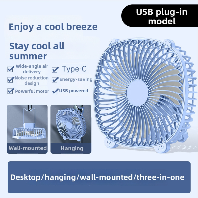 USB napajani stolni ventilator s ugrađenom baterijom, 3 lopatice, prenosni mini ventilator, 3 brzine, tiho 36-45 dB