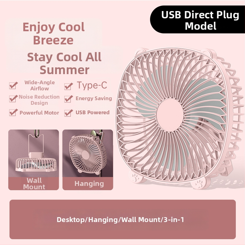 USB napajani stolni ventilator s ugrađenom baterijom, 3 lopatice, prenosni mini ventilator, 3 brzine, tiho 36-45 dB