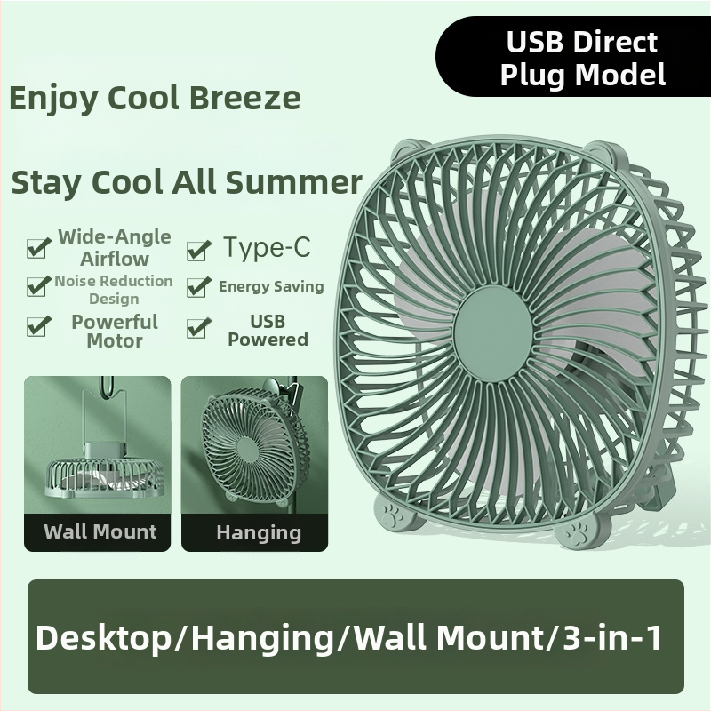 USB napajani stolni ventilator s ugrađenom baterijom, 3 lopatice, prenosni mini ventilator, 3 brzine, tiho 36-45 dB
