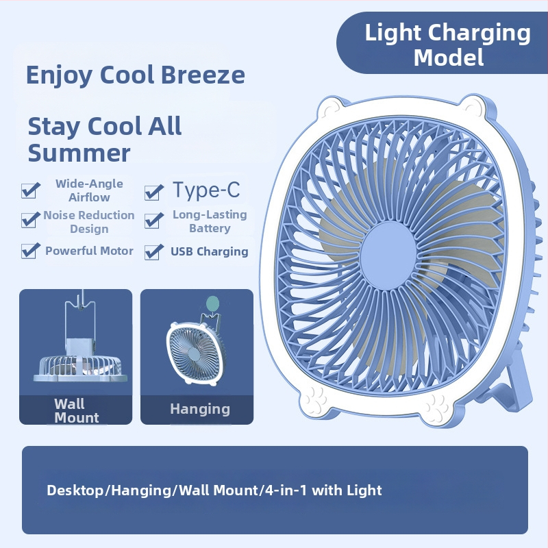 USB napajani stolni ventilator s ugrađenom baterijom, 3 lopatice, prenosni mini ventilator, 3 brzine, tiho 36-45 dB