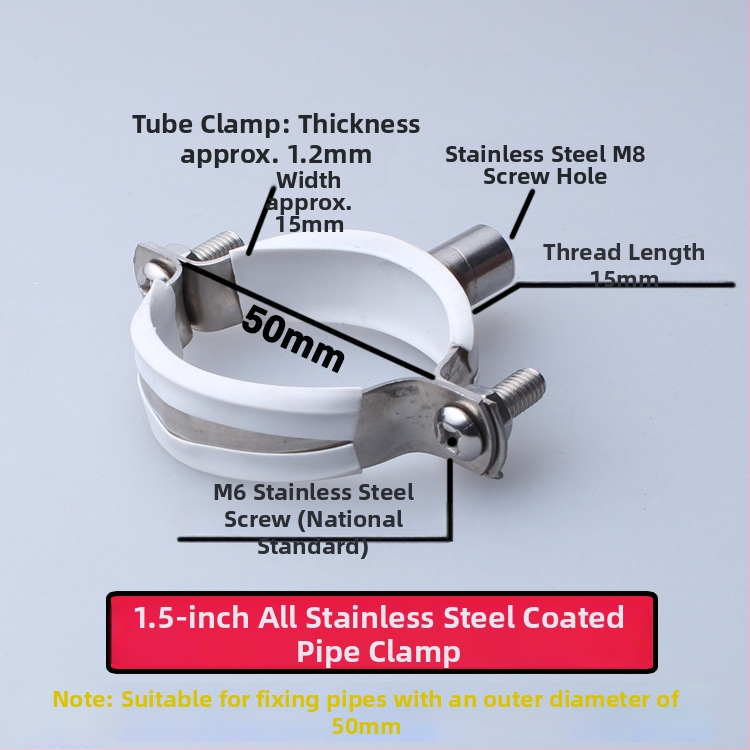 Nerezová oceľová spona na vodovodnú rúru s PVC drenážnym klipom, pevný držiak; nominálny priemer 75 mm, upevňovací priemer 75 mm