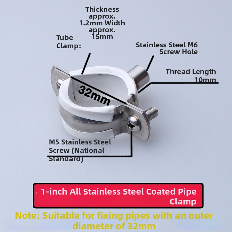 Nerezová oceľová spona na vodovodnú rúru s PVC drenážnym klipom, pevný držiak; nominálny priemer 75 mm, upevňovací priemer 75 mm