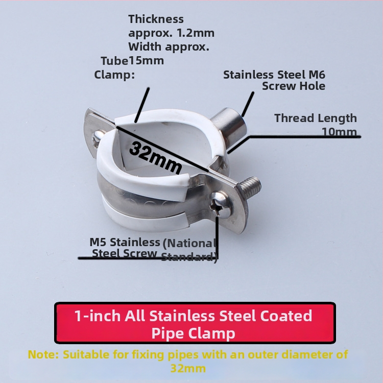 Nerezová oceľová spona na vodovodnú rúru s PVC drenážnym klipom, pevný držiak; nominálny priemer 75 mm, upevňovací priemer 75 mm