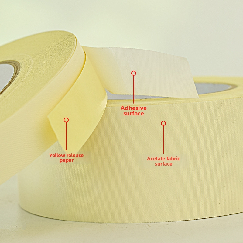 Biela páska z octovej kyseliny z textílie pre vysokotepelnú izoláciu na opravu LCD, s uvoľňovacím papierom; hrúbka 0.2 mm; teplotná odolnosť: dlhodobá 100°C, krátkodobá 180°C; substrát: tkanina acetát; jadro: papierová trubica; pôvod Dongguan