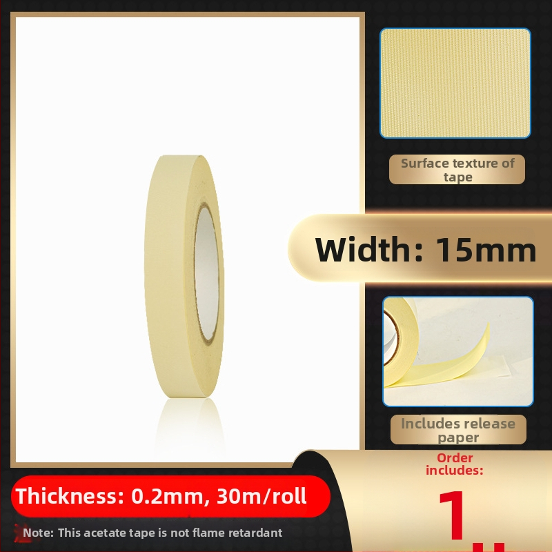 Biela páska z octovej kyseliny z textílie pre vysokotepelnú izoláciu na opravu LCD, s uvoľňovacím papierom; hrúbka 0.2 mm; teplotná odolnosť: dlhodobá 100°C, krátkodobá 180°C; substrát: tkanina acetát; jadro: papierová trubica; pôvod Dongguan