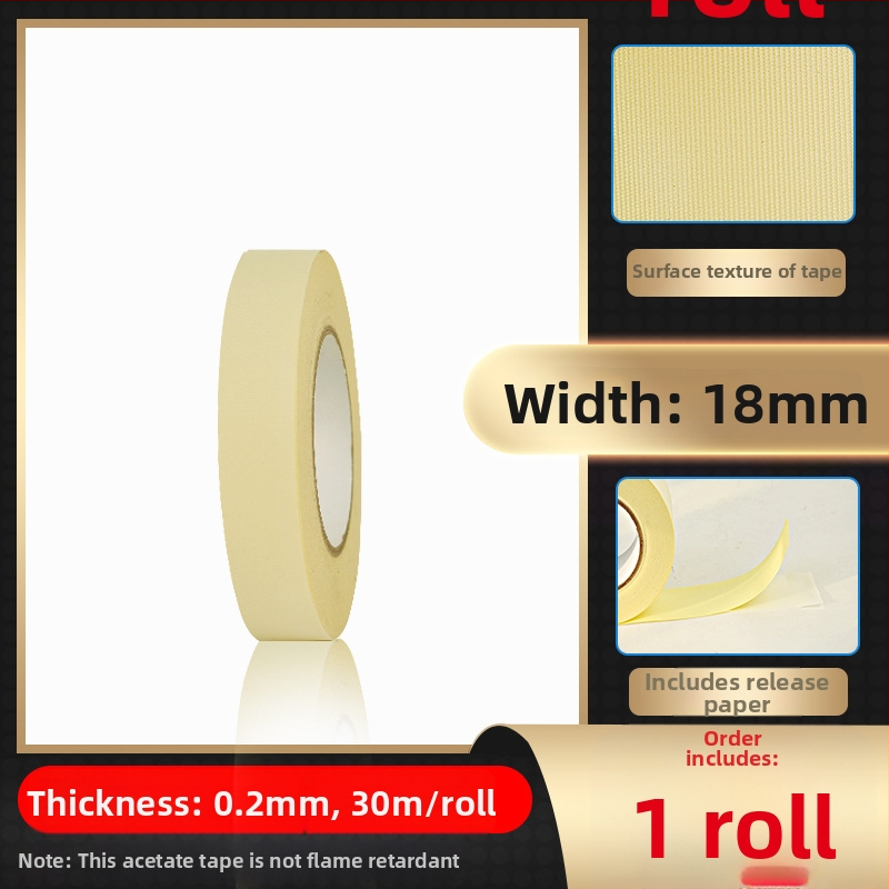 Biela páska z octovej kyseliny z textílie pre vysokotepelnú izoláciu na opravu LCD, s uvoľňovacím papierom; hrúbka 0.2 mm; teplotná odolnosť: dlhodobá 100°C, krátkodobá 180°C; substrát: tkanina acetát; jadro: papierová trubica; pôvod Dongguan