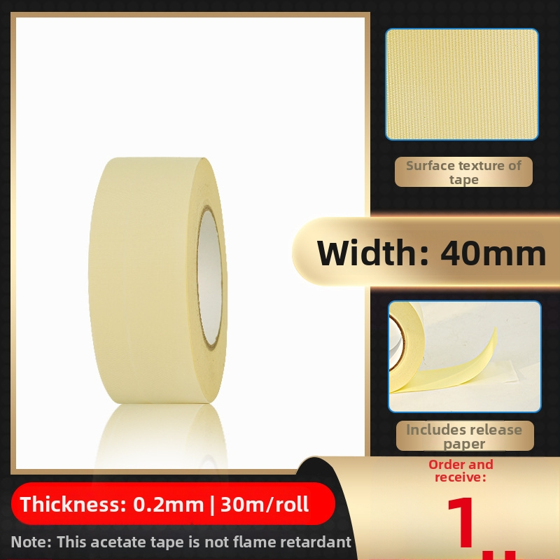 Biela páska z octovej kyseliny z textílie pre vysokotepelnú izoláciu na opravu LCD, s uvoľňovacím papierom; hrúbka 0.2 mm; teplotná odolnosť: dlhodobá 100°C, krátkodobá 180°C; substrát: tkanina acetát; jadro: papierová trubica; pôvod Dongguan