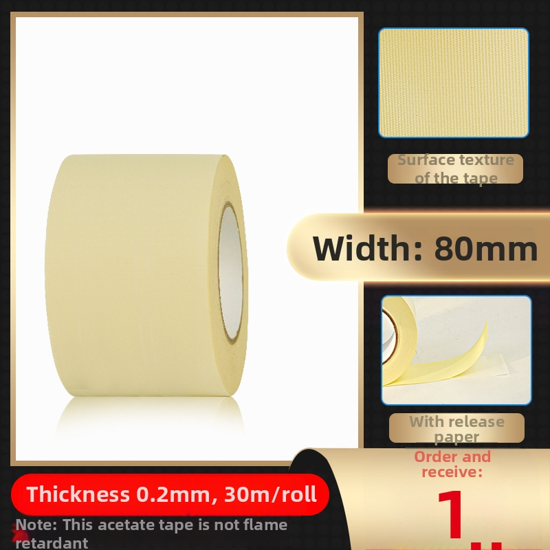 Biela páska z octovej kyseliny z textílie pre vysokotepelnú izoláciu na opravu LCD, s uvoľňovacím papierom; hrúbka 0.2 mm; teplotná odolnosť: dlhodobá 100°C, krátkodobá 180°C; substrát: tkanina acetát; jadro: papierová trubica; pôvod Dongguan