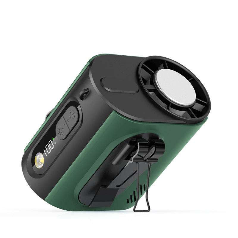 Ventilator za pojas s poluvodičkim hlađenjem, prenosiv motor bez četkica, ugrađena baterija, 5 lopatica, USB punjenje, digitalni prikaz