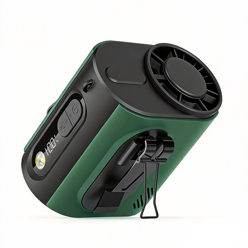 Ventilator za pojas s poluvodičkim hlađenjem, prenosiv motor bez četkica, ugrađena baterija, 5 lopatica, USB punjenje, digitalni prikaz