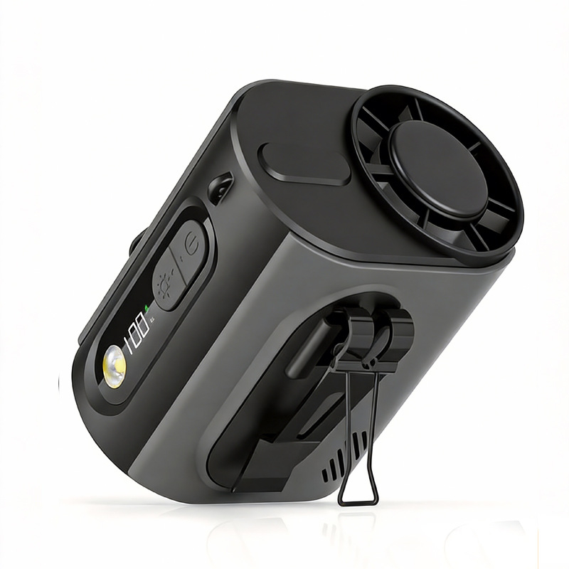 Ventilator za pojas s poluvodičkim hlađenjem, prenosiv motor bez četkica, ugrađena baterija, 5 lopatica, USB punjenje, digitalni prikaz