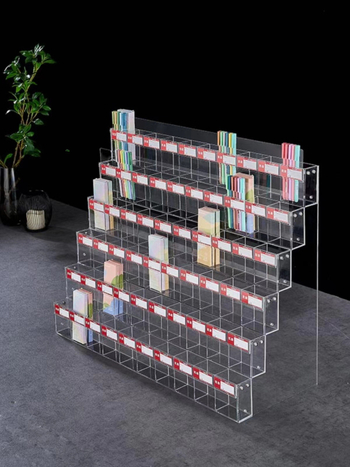 Raft de expunere pentru pixuri și markere, acrilic, pagodă cu mai multe niveluri, formă pătrată, Geddes