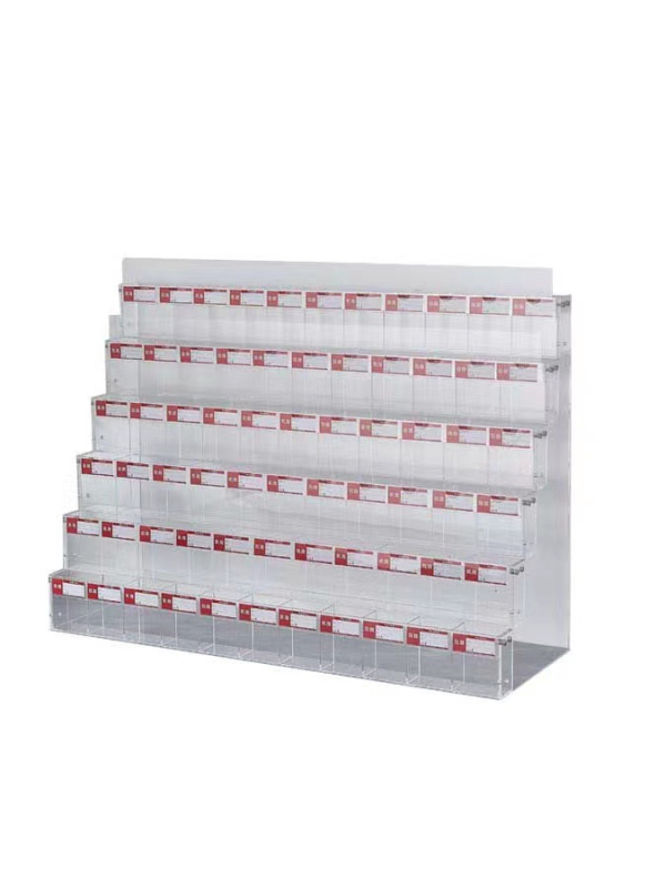 Raft de expunere pentru pixuri și markere, acrilic, pagodă cu mai multe niveluri, formă pătrată, Geddes