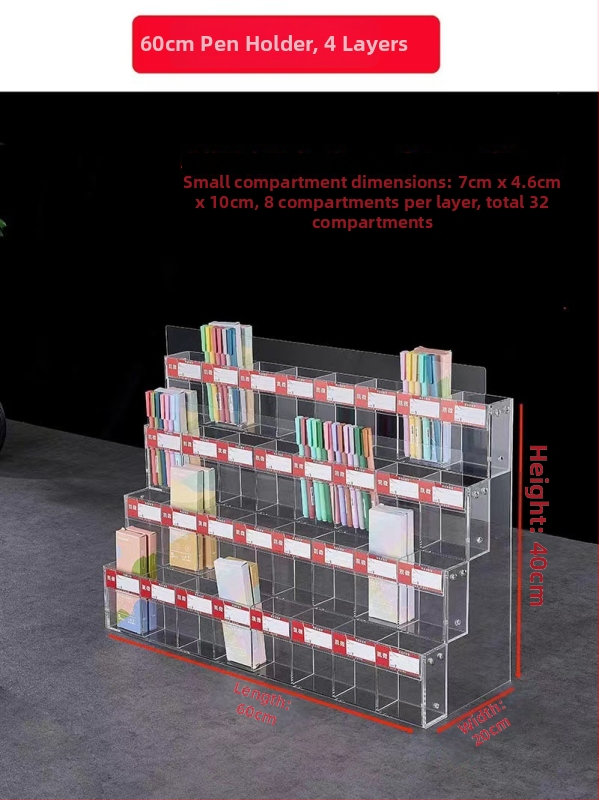 Držiak na perá s displejom, akrylový viacúrovňový pagodový stojan, štvorcový tvar, Geddes
