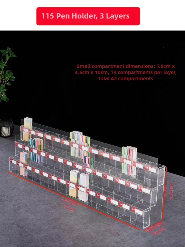 Držiak na perá s displejom, akrylový viacúrovňový pagodový stojan, štvorcový tvar, Geddes