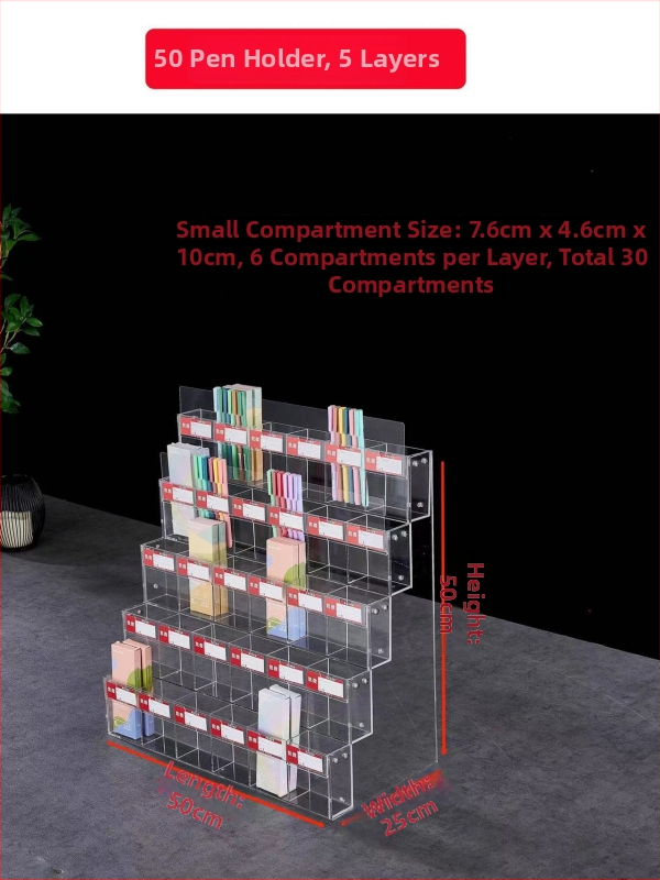 Držiak na perá s displejom, akrylový viacúrovňový pagodový stojan, štvorcový tvar, Geddes