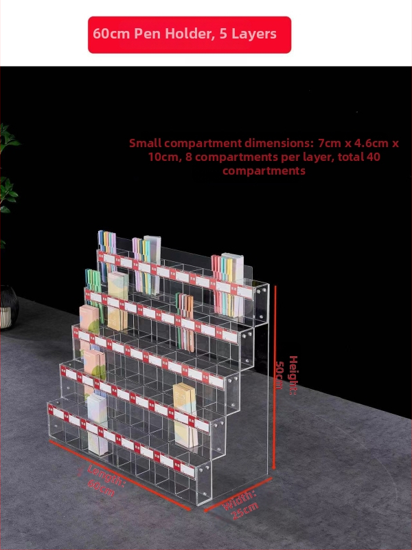 Držiak na perá s displejom, akrylový viacúrovňový pagodový stojan, štvorcový tvar, Geddes