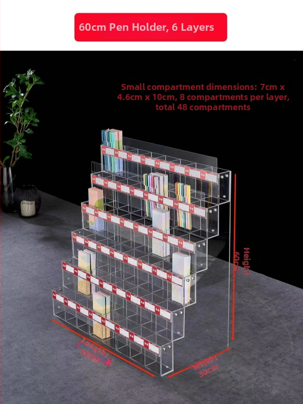 Držiak na perá s displejom, akrylový viacúrovňový pagodový stojan, štvorcový tvar, Geddes