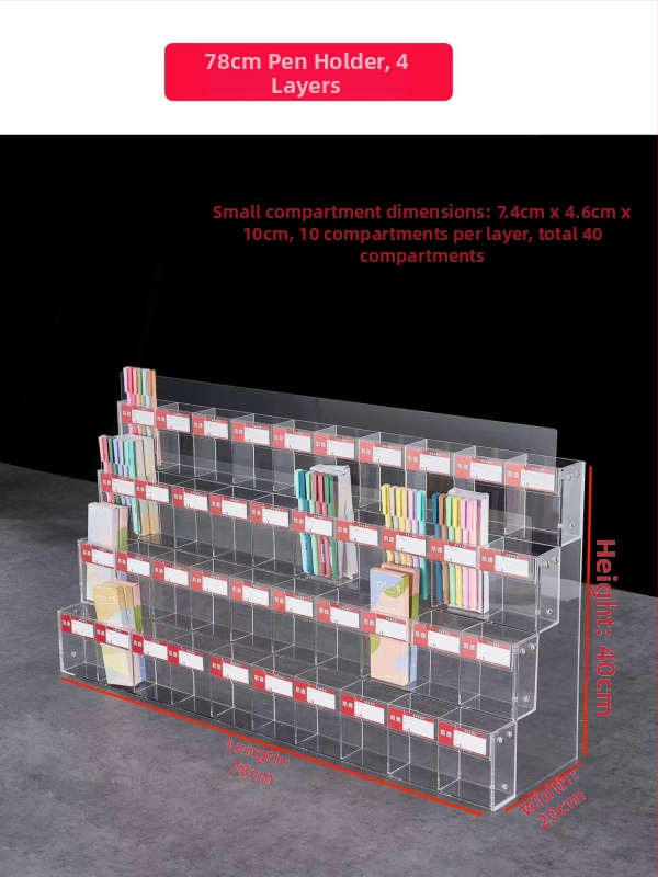 Držiak na perá s displejom, akrylový viacúrovňový pagodový stojan, štvorcový tvar, Geddes
