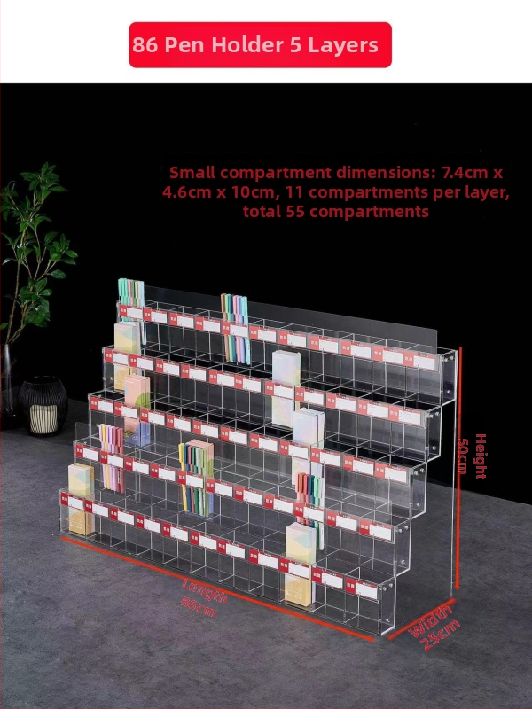 Držiak na perá s displejom, akrylový viacúrovňový pagodový stojan, štvorcový tvar, Geddes