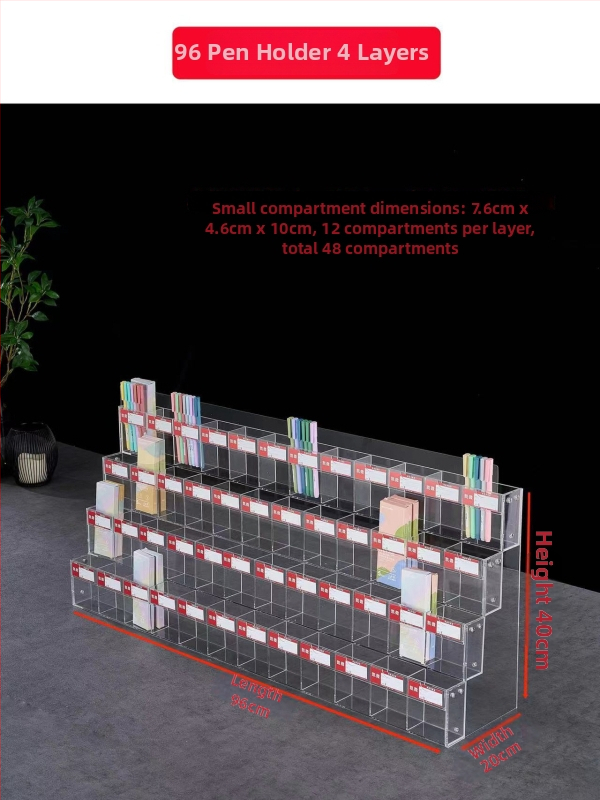 Držiak na perá s displejom, akrylový viacúrovňový pagodový stojan, štvorcový tvar, Geddes