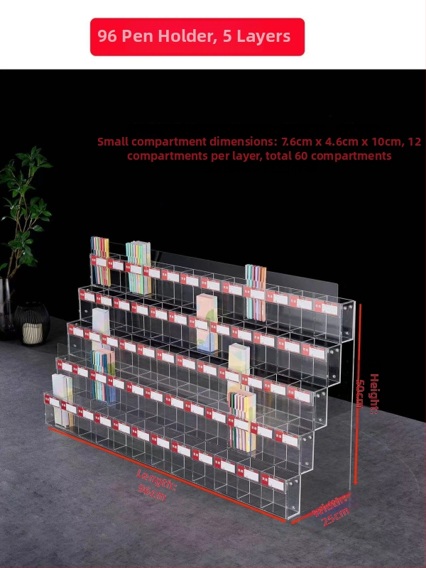 Držiak na perá s displejom, akrylový viacúrovňový pagodový stojan, štvorcový tvar, Geddes