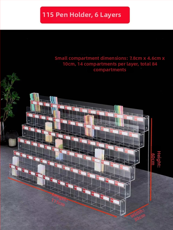 Držiak na perá s displejom, akrylový viacúrovňový pagodový stojan, štvorcový tvar, Geddes