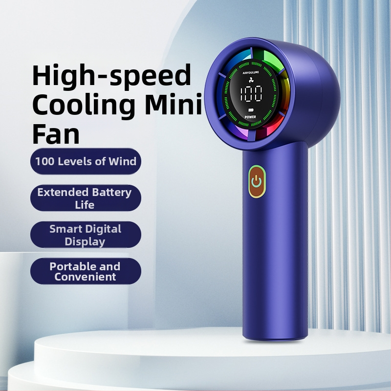 Ručný ventilátor s integrovanou batériou (2000-4000 mAh), USB nabíjateľný, 5V 5W, 6 rýchlostí, hluk <36 dB