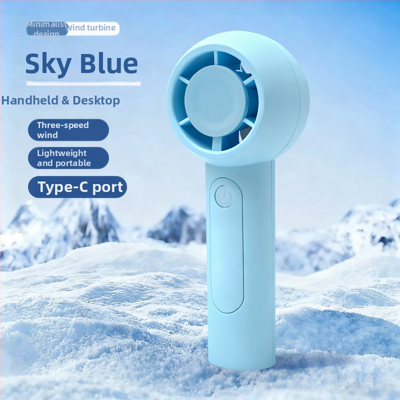 Prenosný ručný ventilátor s USB nabíjaním, 5V 2.5W, 3 rýchlosti, vstavaná batéria 300–500 mAh