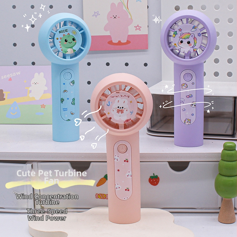 Prenosný ručný ventilátor s USB nabíjaním, 5V 2.5W, 3 rýchlosti, vstavaná batéria 300–500 mAh