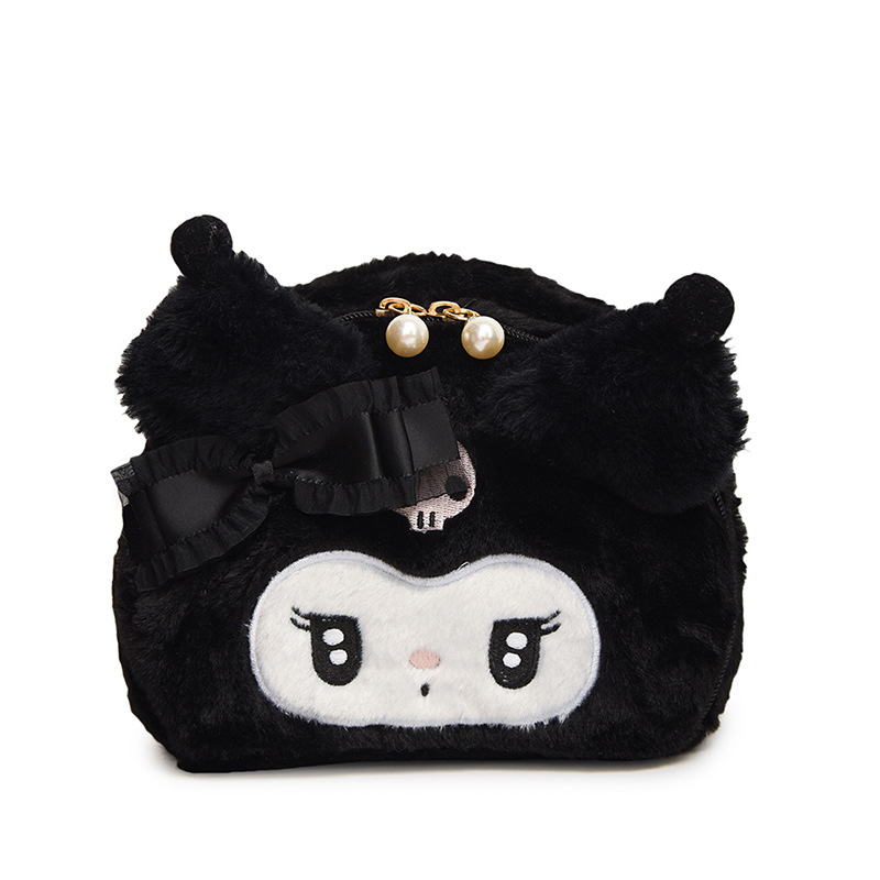 Plišana crossbody torba s izvezenim čudovištem, japanski stil, unutarnji džep za telefon