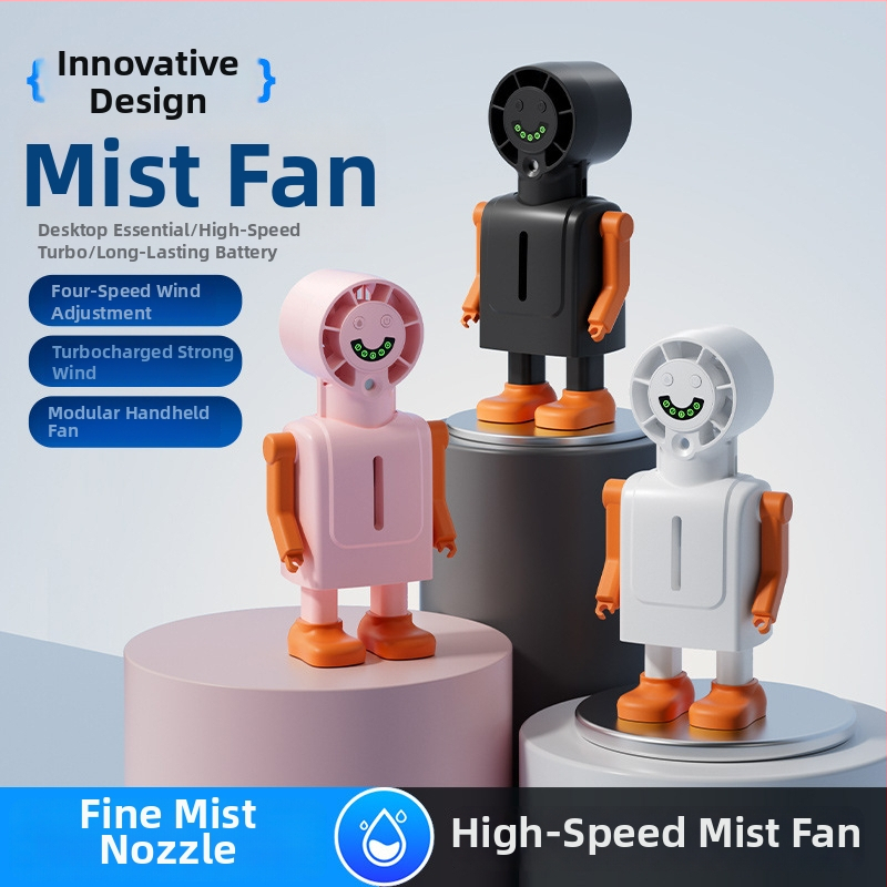 Ručný ventilátor so sprejom, digitálny displej, vstavaná batéria 1200–2000mAh, bezkartáčový motor, 4 rýchlosti, funkcia rozprašovania