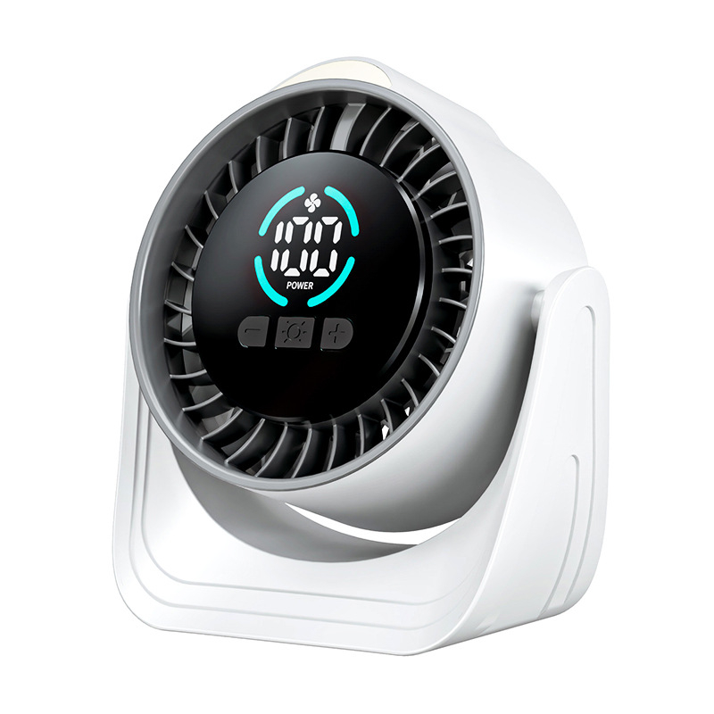 Stolni USB ventilator s digitalnim zaslonom, punjiv, tih, podesiva brzina zraka, 6 lopatica, kompaktan