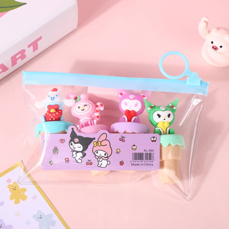 Cetiri mini marker za podcrtavanje s dizajnom mačjeg sladoleda i nagnutim vrhom, plastično kućište