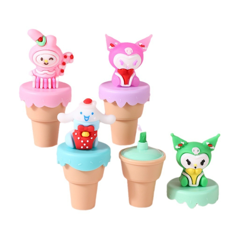 Cetiri mini marker za podcrtavanje s dizajnom mačjeg sladoleda i nagnutim vrhom, plastično kućište