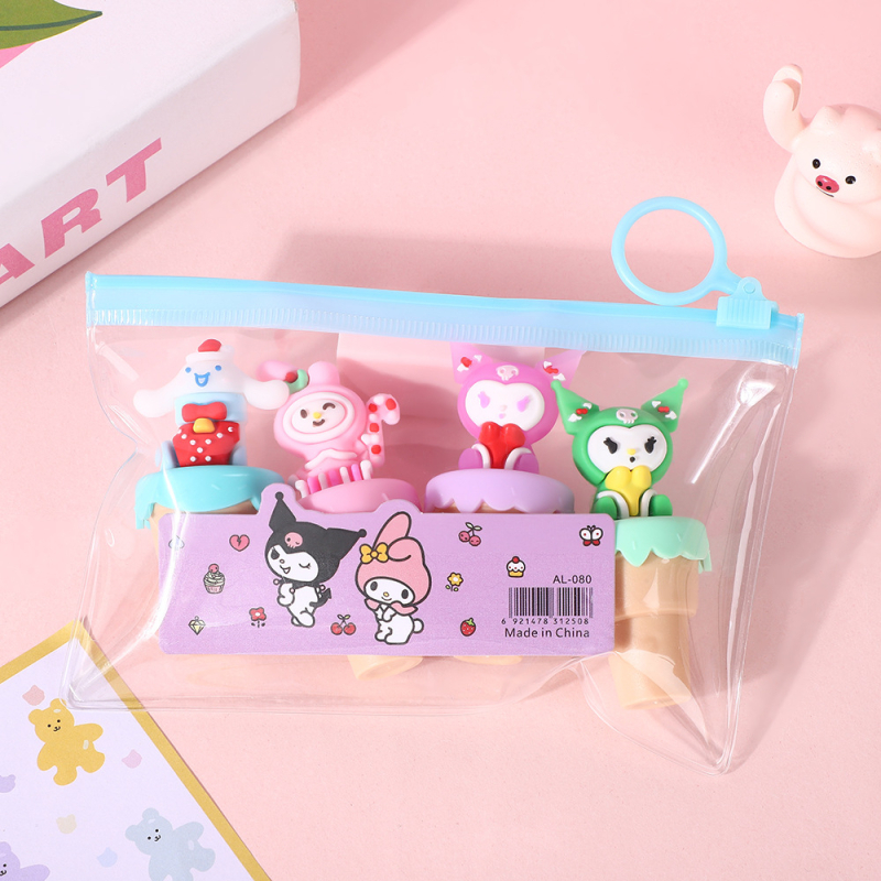 Cetiri mini marker za podcrtavanje s dizajnom mačjeg sladoleda i nagnutim vrhom, plastično kućište